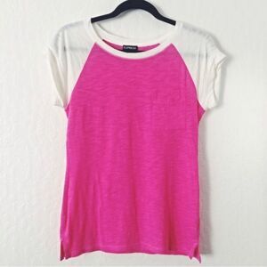Express melon pink tee with white shirt sleeves women’s xs